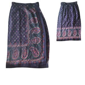 Talbots Paisley Print Wool/Rayon Blend Mock Wrap Skirt. Size 2.